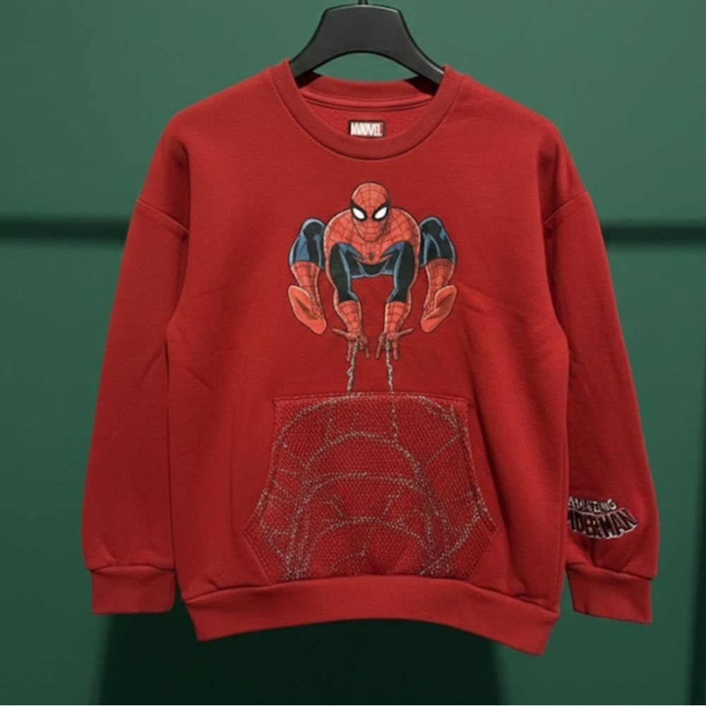 Kids Marvel Spider-Man Fleece Crewneck Sweatshirt - Unique Web Design